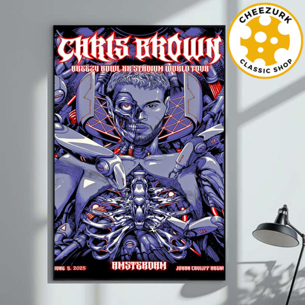 Chris Brown Breezy Bowl XX Stadium World Tour 2025 Poster In Amsterdam Netherlands At Johan Cruyff Arena On June 8 2025 Home Decor Poster Canvas