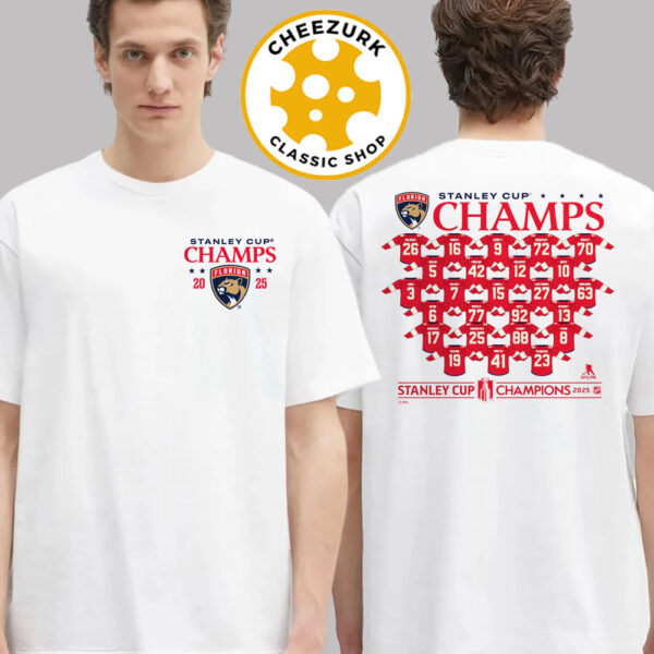 Florida Panthers 2025 Stanley Cup Champions NHL Jersey Roster Two Sided Unisex T-Shirt