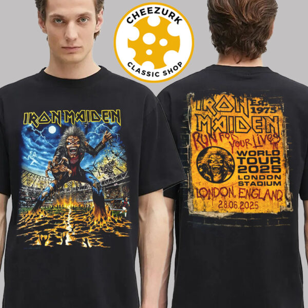 Iron Maiden Run For Your Lives 2025 In London England At London Stadium On June 28th 2025 World Tour 2025 Two Sided Unisex T-Shirt